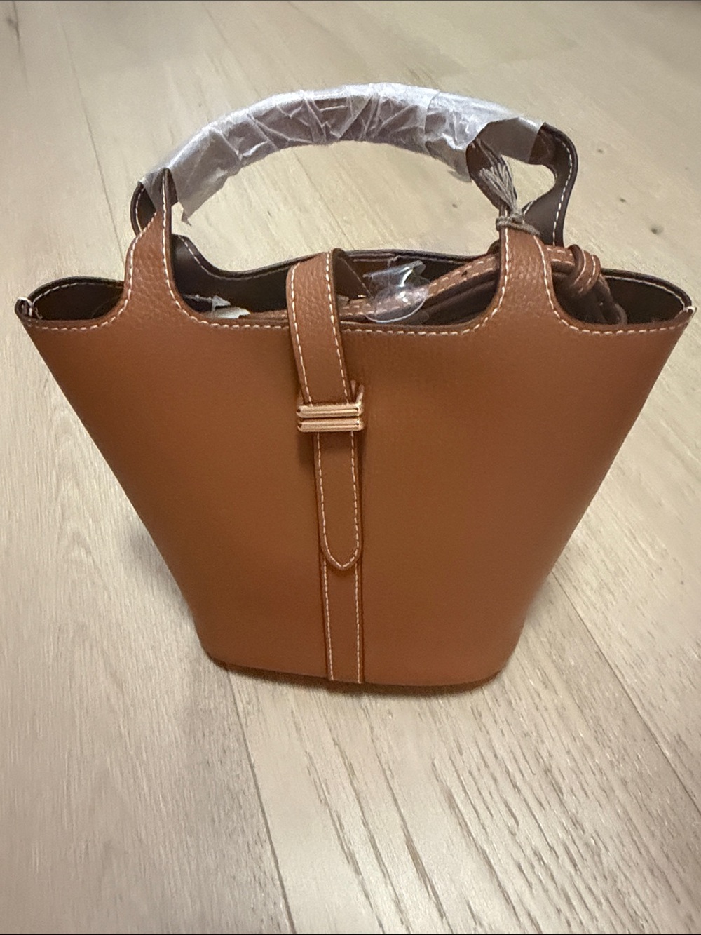 NAT Leatherette Tan Bucket Handbag - Unbranded
